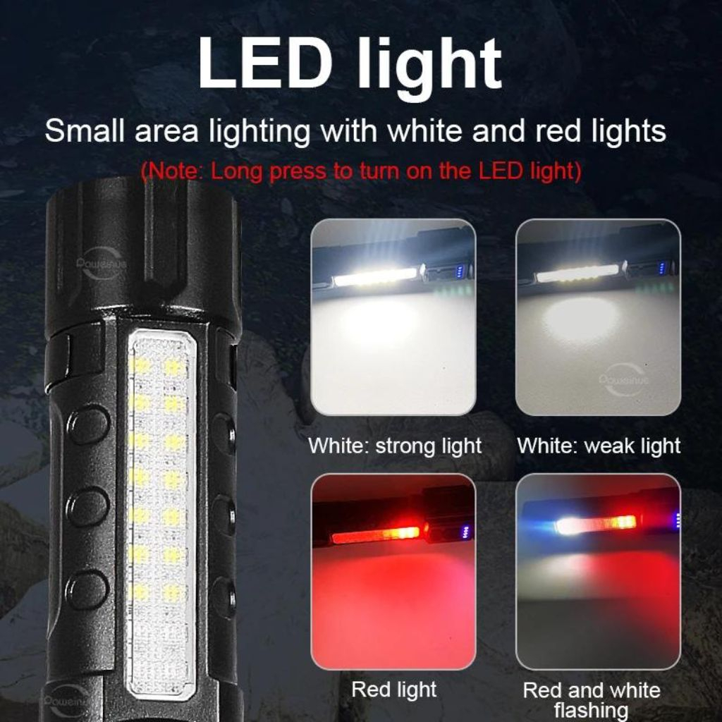 Jual GARANSI 1 TAHUN - Senter LED 50W Double Light Merah Putih Dengan ...