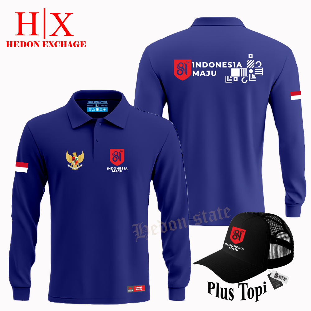 Plus Topi - Poloshirt Panjang Hut RI Ke 81 Indonesia Maju 2026 baju Kaos Kerah Seragam 17 Agustus Pria Wanita