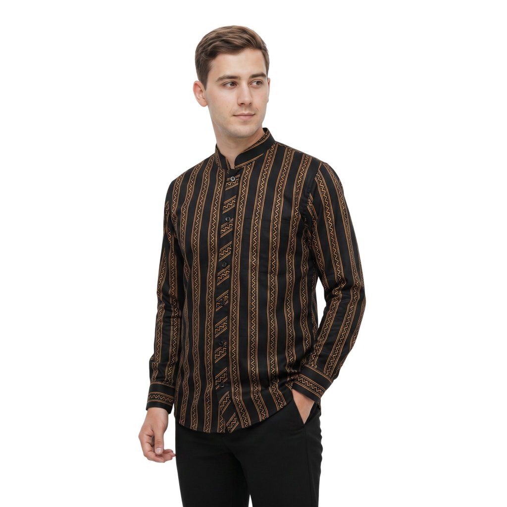 Baju Koko Lurik Surjan Pria Dewasa Lengan Panjang Kemko Etnik Modern Kerah Shanghai