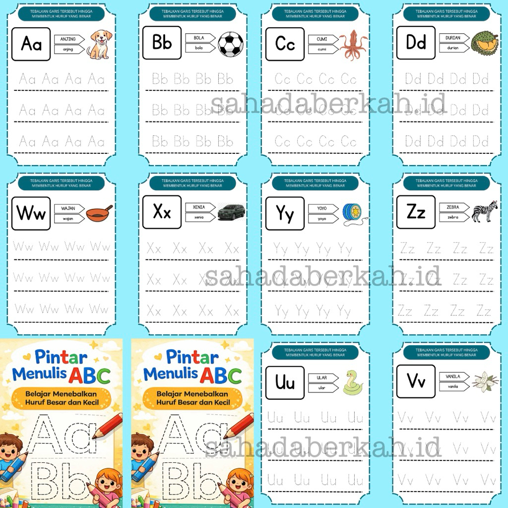 Jual Lembar Kerja Anak Pintar Menulis ABC A-Z | Worksheet Tebalkan ...