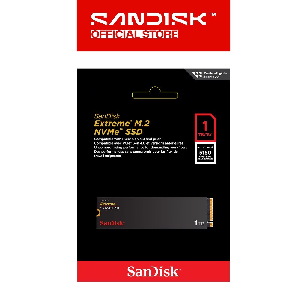 SANDISK SSD Internal Extreme M.2 500GB / 1TB / 2TB NVMe PCIe Gen 4.0 (Up to 5000 / 5150MB/s) (6)