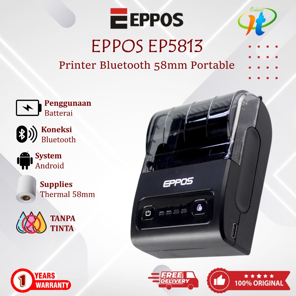 Jual Eppos EP5813 Mini Mobile Printer Bluetooth 58mm Portable EP 5813 ...