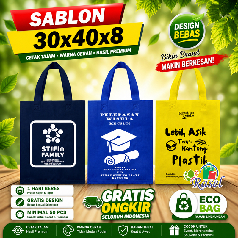 Goodie bag Sablon Custom tas spunbond  TLS 30x40x8