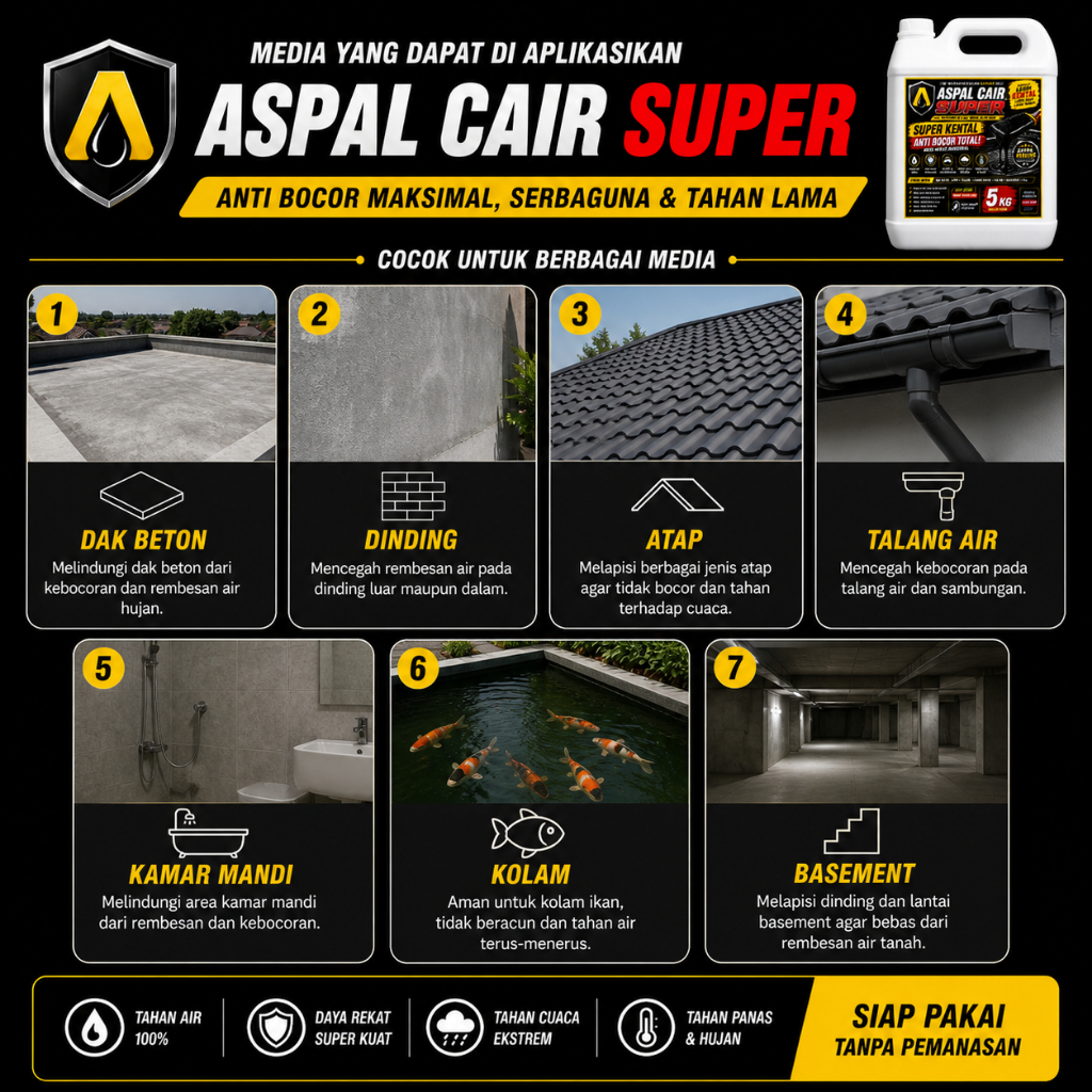 Jual Aspal Cair Super 5KG Anti Bocor Bitumen Waterproof Tahan Cuaca ...