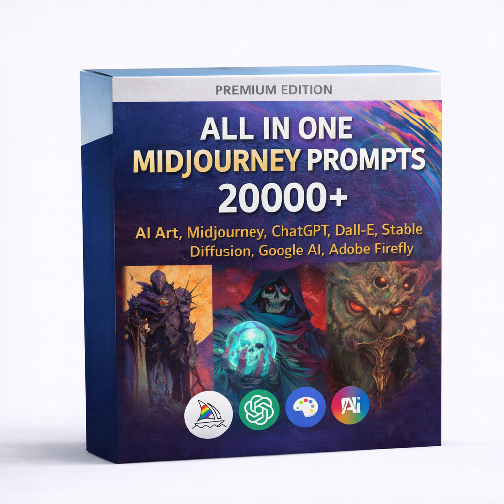 ALL IN ONE MIDJOURNEY PROMPTS 20000+ | AI Art, Midjourney, ChatGPT, Dall-E, Stable Diffusion, Gogle AI, Firefly