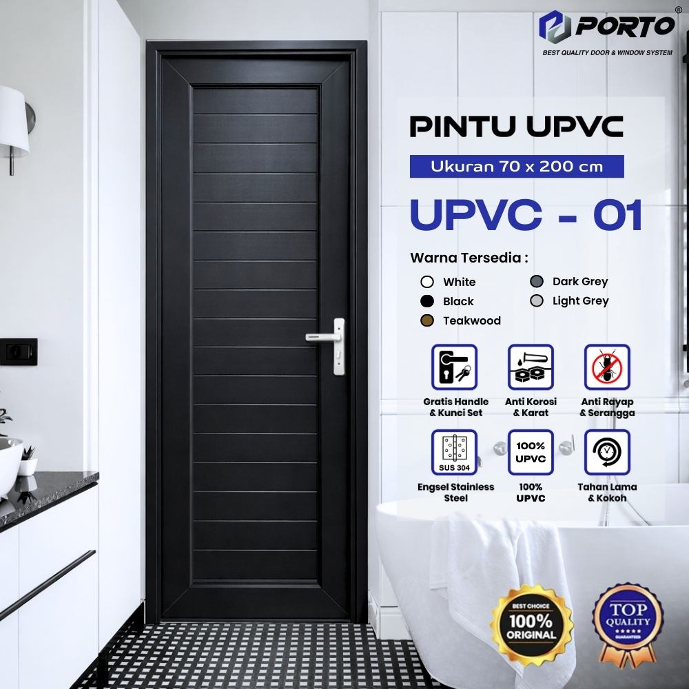PORTO DOOR UPVC 70 x 200cm Hitam / Pintu UPVC / Pintu Kamar Mandi / Pintu Toilet