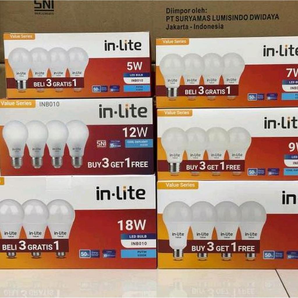 Jual Inlite LED Bulb Paket Beli 3 Gratis 1 5W 7W 9W 12W 15W 18W Cahaya ...
