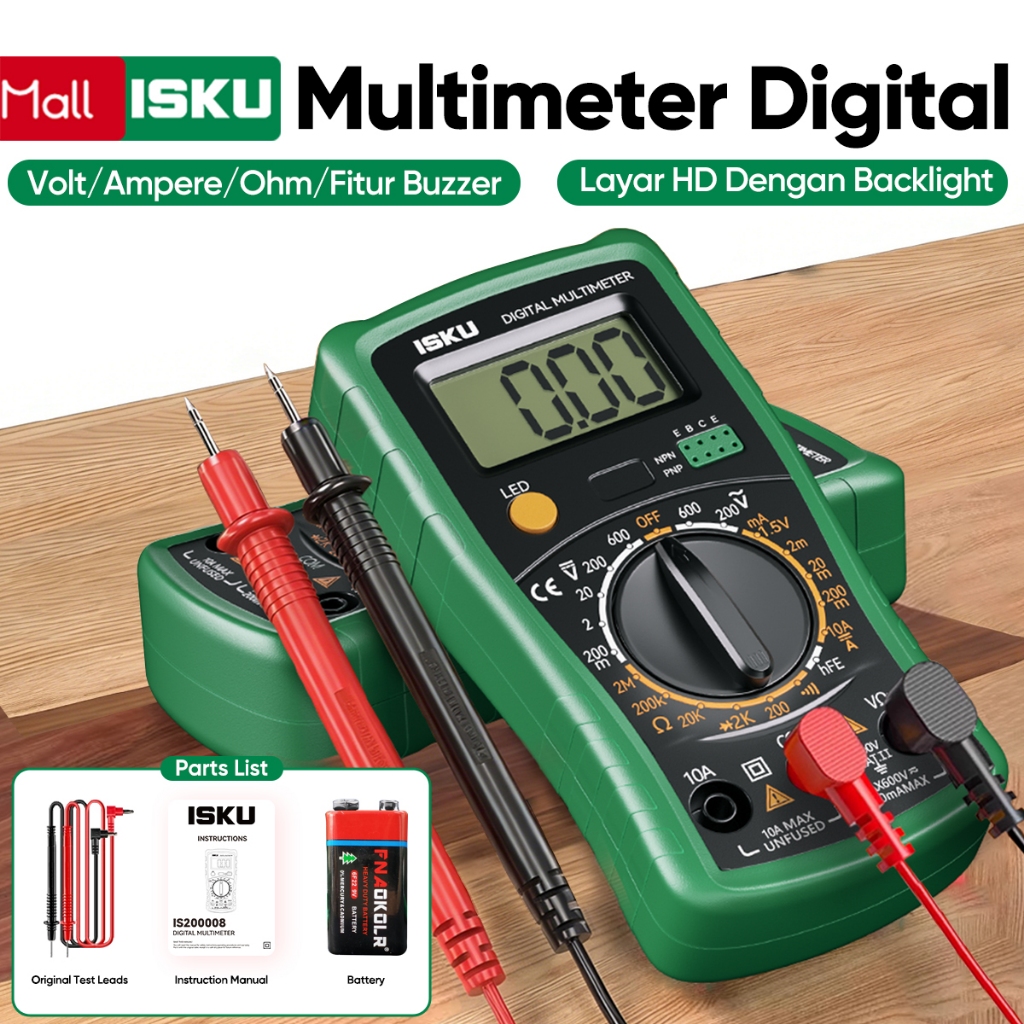 ISKU Digital Multimeter Multitester Digital Avometer Alat Ukur Listrik Anti Bakar Anti Konslet Akurasi Tinggi Layar HD Backlight Untuk Pemula