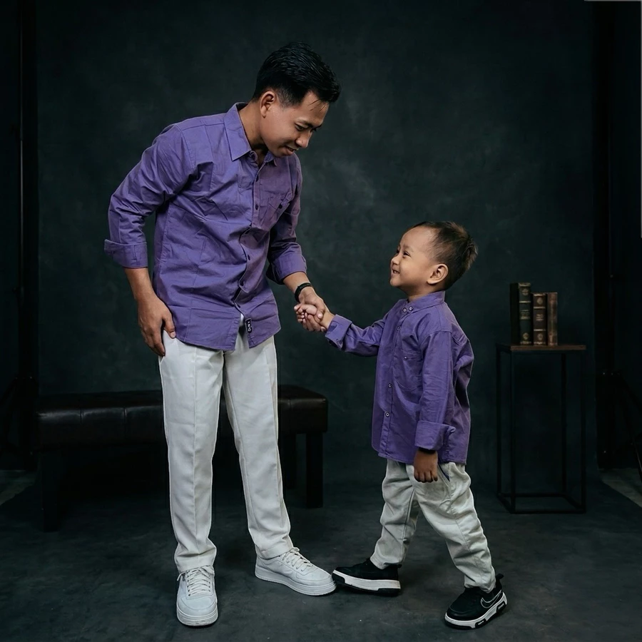 Kemeja Couple Ayah & Anak Bahan Sigaret Polos
