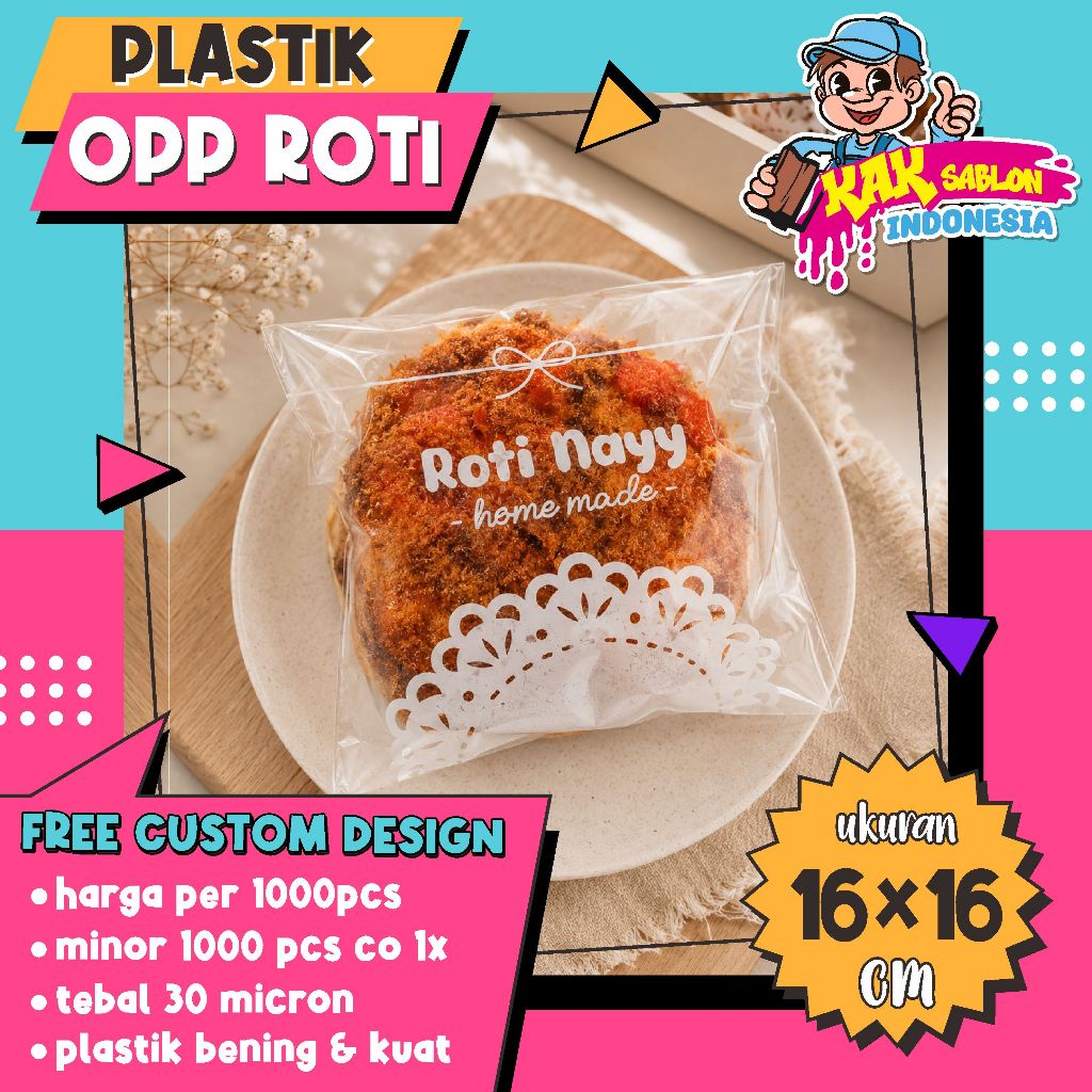 Jual Plastik OPP Sablon 16x16 1000pcs, Sablon Plastik Opp Roti Bakery ...