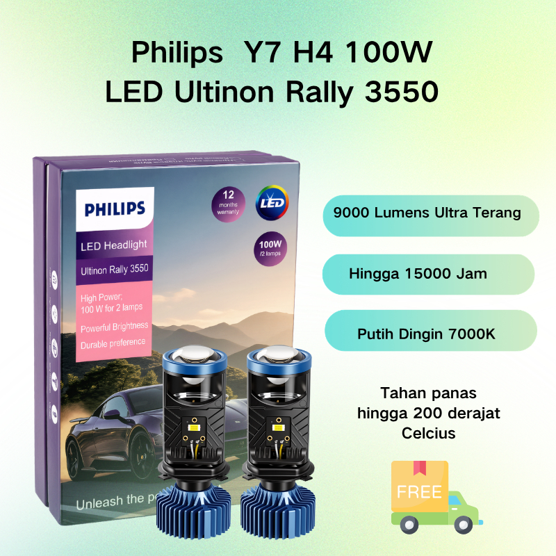 Philips Lampu Mobil H4 Y7 LED 100W 9000 Lumens Garansi 12 Bulan