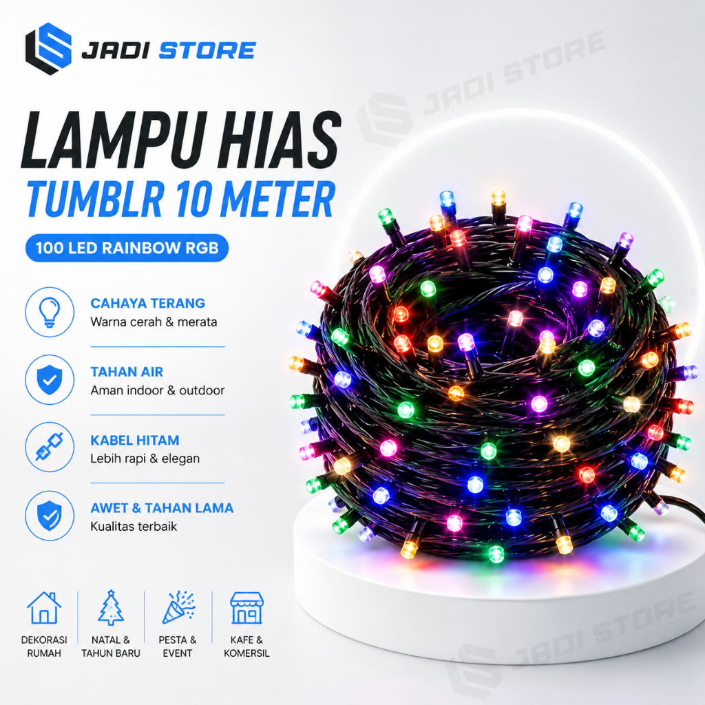 Jual LAMPU Hias Tumblr 10 Meter 100 LED Rainbow RGB Kabel Hitam ...
