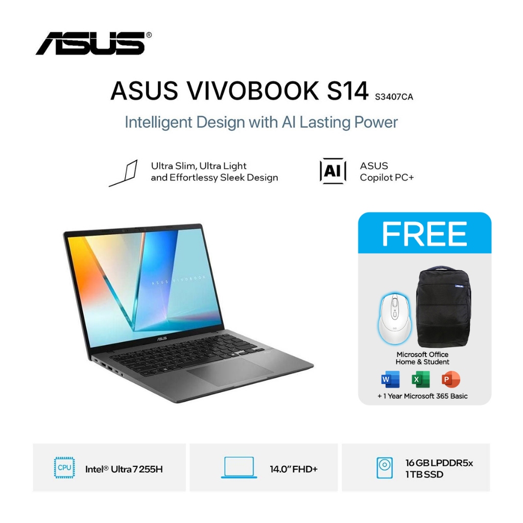 Jual ASUS Vivobook S14 S3407CA Ultra 7 255H 1TB SSD 16GB WUXGA IPS ...