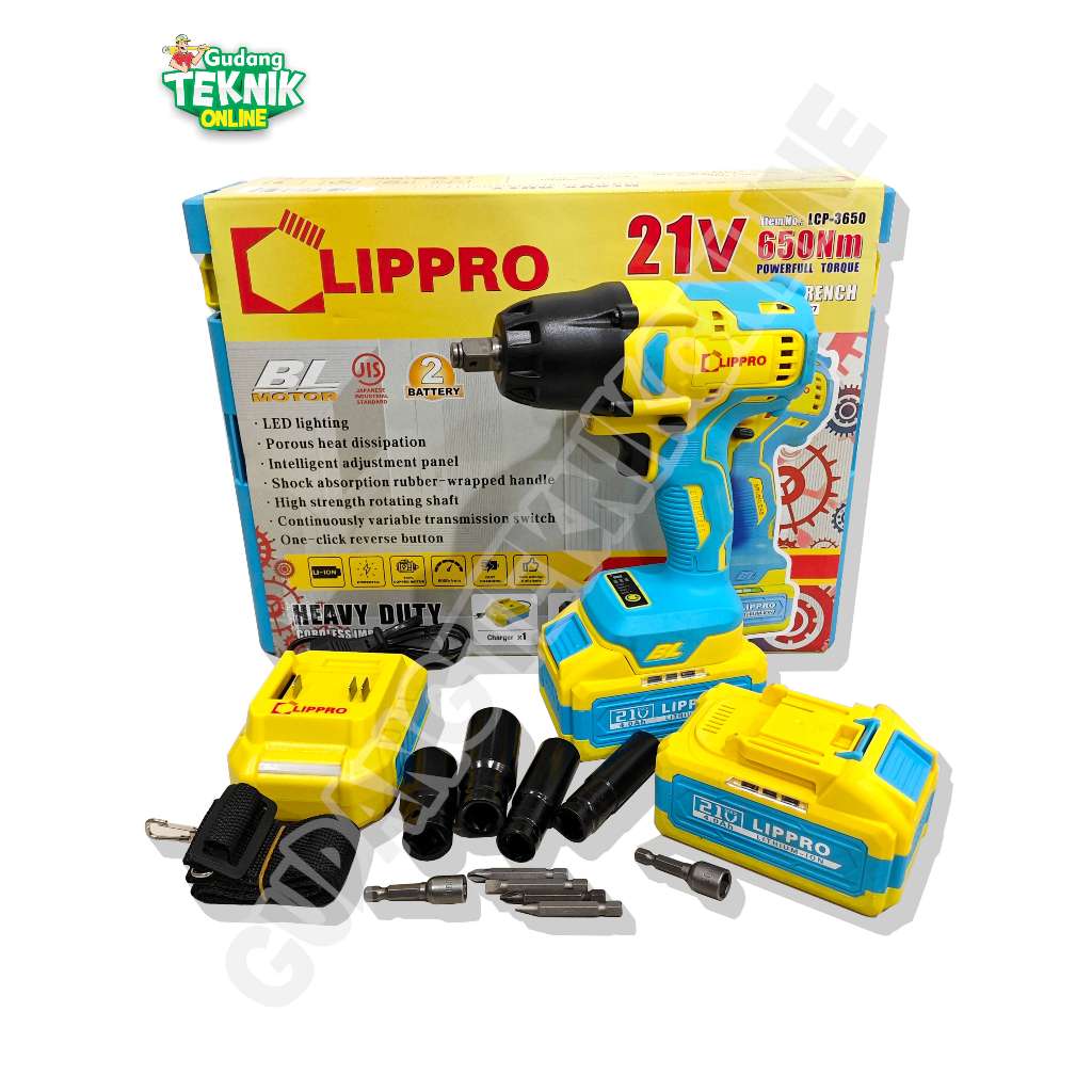Impact Wrench CORDLESS 350Nm 650Nm LIPPRO LCP3350 LCP3650 BRUSHLESS 21V / Mesin Bor Impact Impek Pembuka Buka Baut Pengencang Baut Motor Mobil BATERAI 2 BATTERY LCP 3350 3650 LCP-3350 LCP-3650 LIPPRO