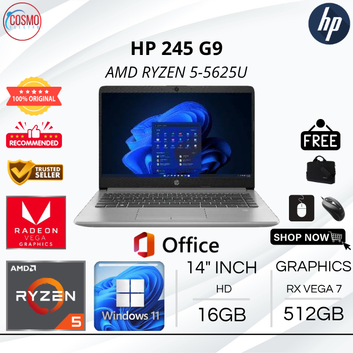 Jual HP 245 G9 AMD RYZEN 5-5625U | RAM 16GB SSD 512GB | 14 INCH