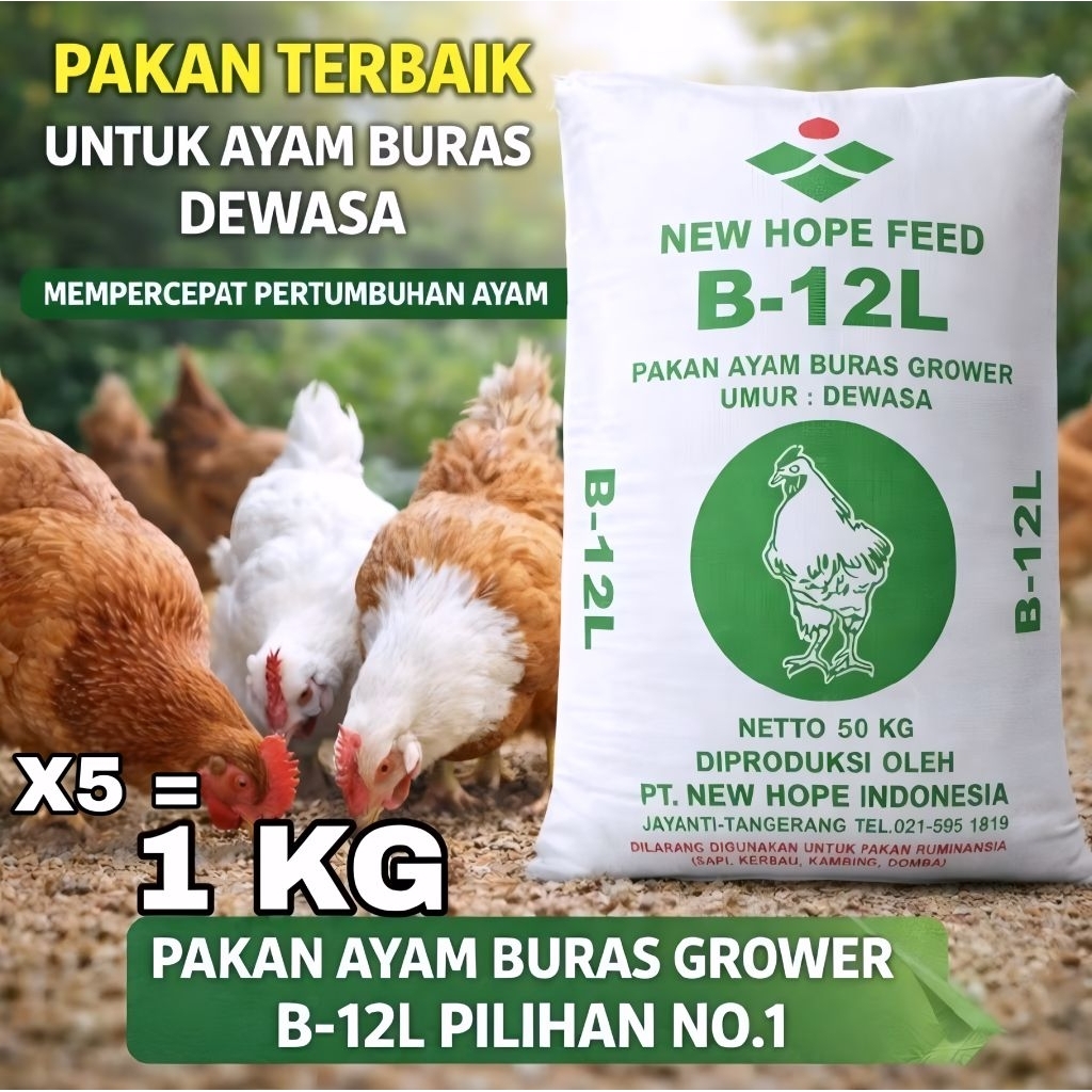 Jual Pur Pakan Ayam Buras Grower 1kg - New Hope Feed B12L Pakan Ayam ...