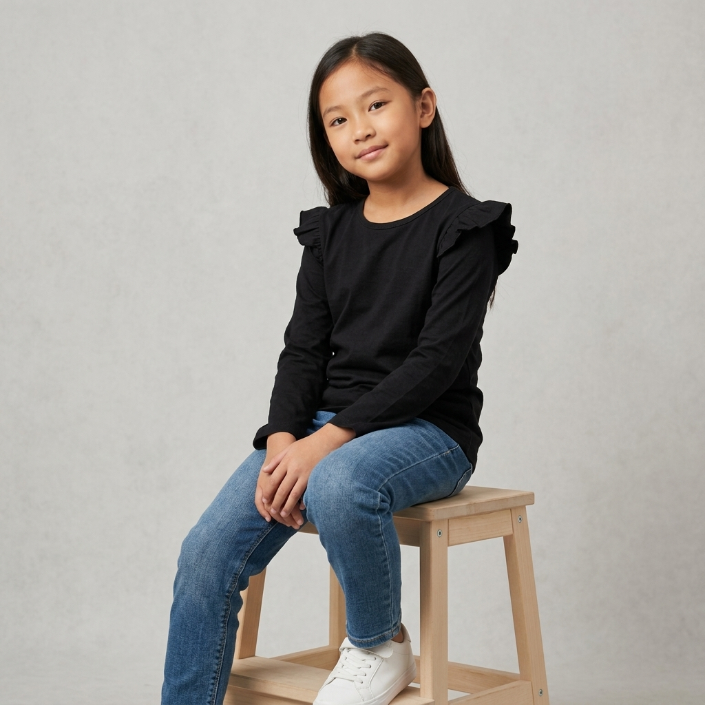 Jual Baju Kaos Polos Anak Perempuan Lengan Panjang model Ruffle Usia 1 ...