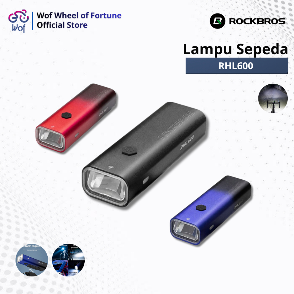 Jual ROCKBROS 600LM RHL600 Lumens Lampu Depan Senter Sepeda Front Light ...