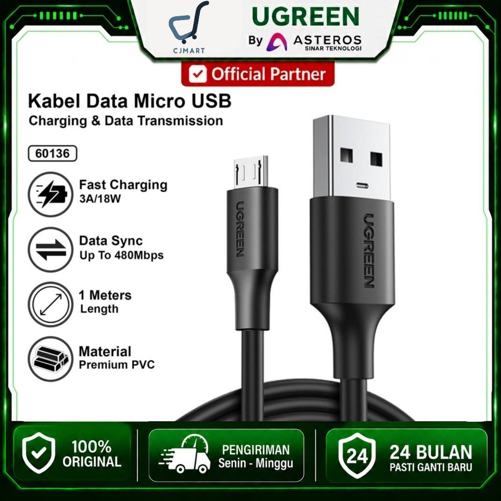 Jual Kabel Data Micro USB 18W UGREEN Fast Charging Premium Braided ...