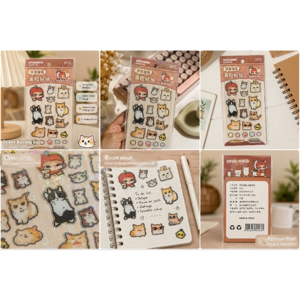 Jual Stiker Kucing Lucu Holografik 3D Resin Waterproof Untuk Laptop ...
