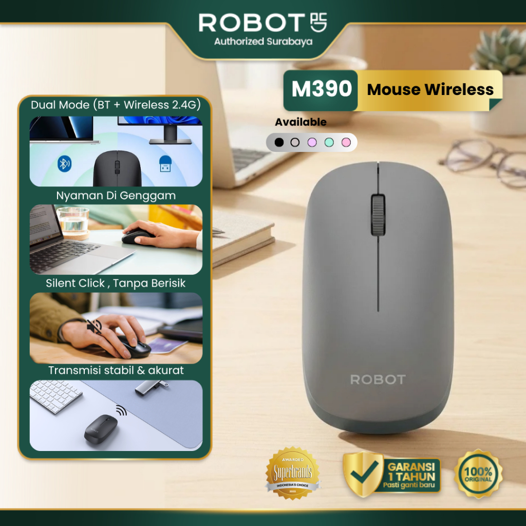 Jual ROBOT Mouse Bluetooth Dual Mode 2.4G Wireless Optical + BT 5.3/3.0 ...