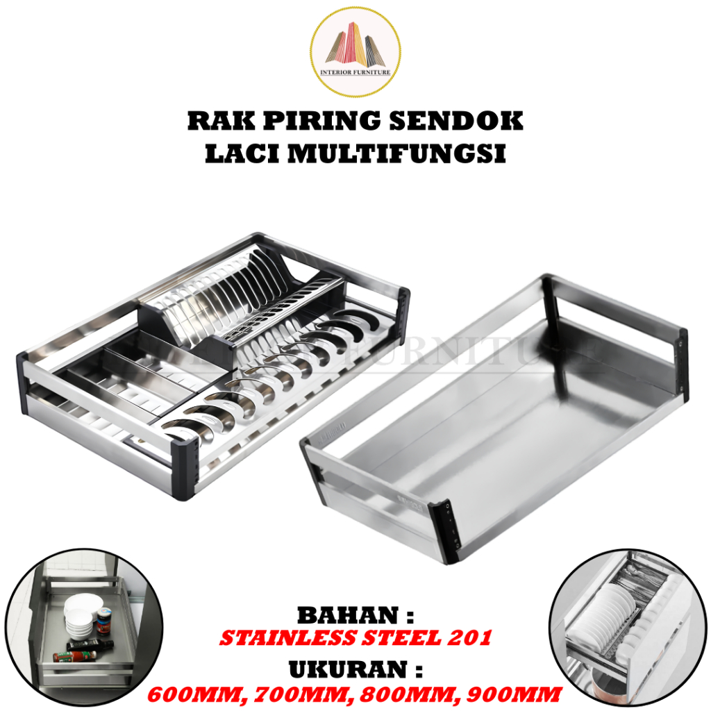 Rak Tarik Serbaguna  Kitchen Set Rak Piring Dan Mangkuk Sendok Tarik Stainless