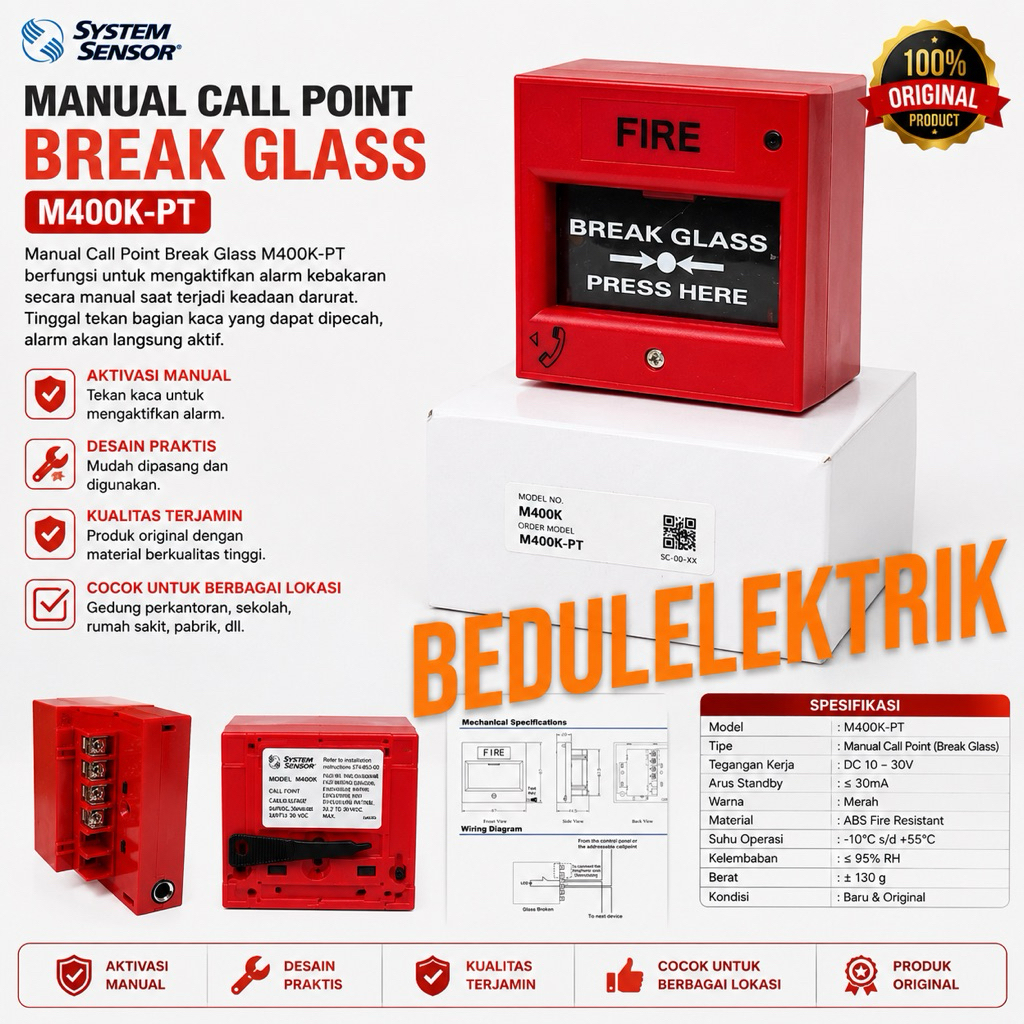 Jual System Sensor Manual Call Point Break Glass M400K-PT | Shopee ...