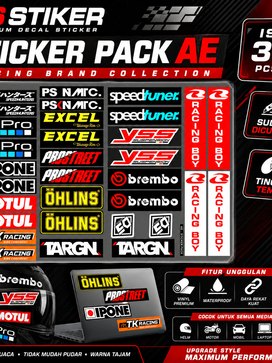 Jual AE Sticker Pack – Stiker Sponsor Balap Racing | Hologram & Vinyl ...