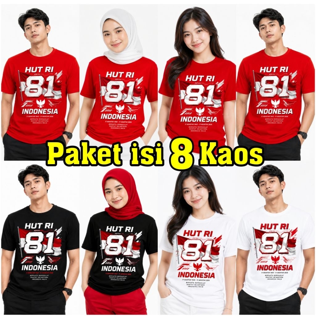 Kaos Agustusan 2026 Terbaru 100rb 8 Kaos Dirgahayu Kemerdekaan 17 Agustus 1945 Merah Putih Hitam