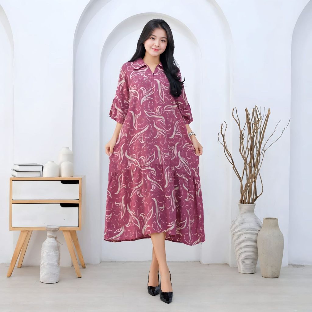 Daster Panjang Elegant Motif Floral Busui Friendly 4