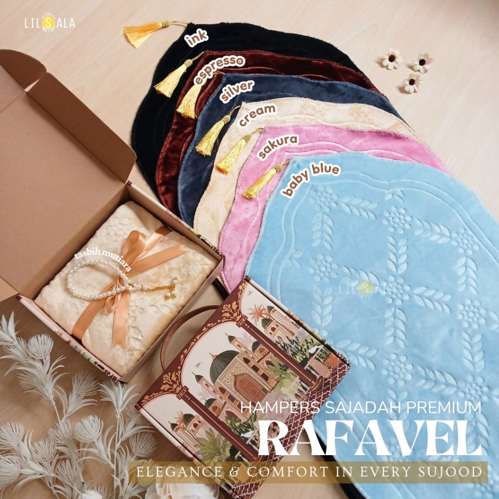 LILSALA Hampers Sajadah  Rafavel Midi Embossed Lembut Tidak Kaku Premium Cantik Velvet Antislip