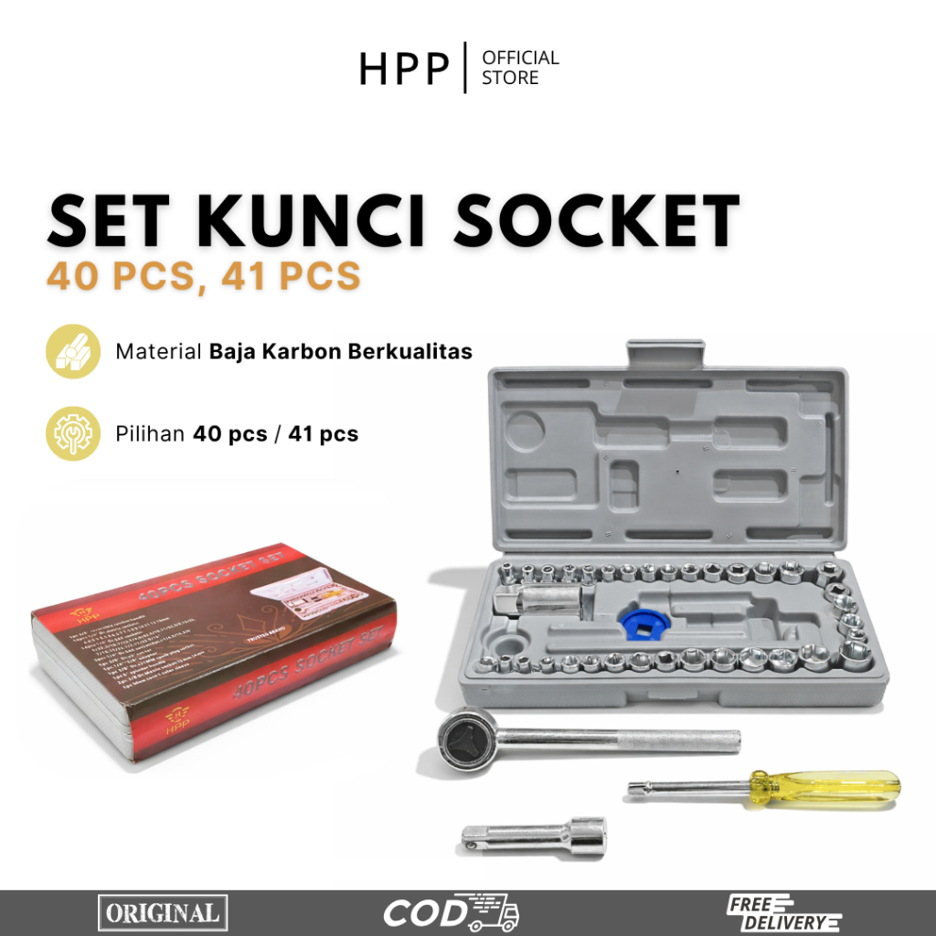 Jual HPP Kunci Socket Set Isi 40pcs / 41pcs Lengkap + Box - Kunci Sok ...
