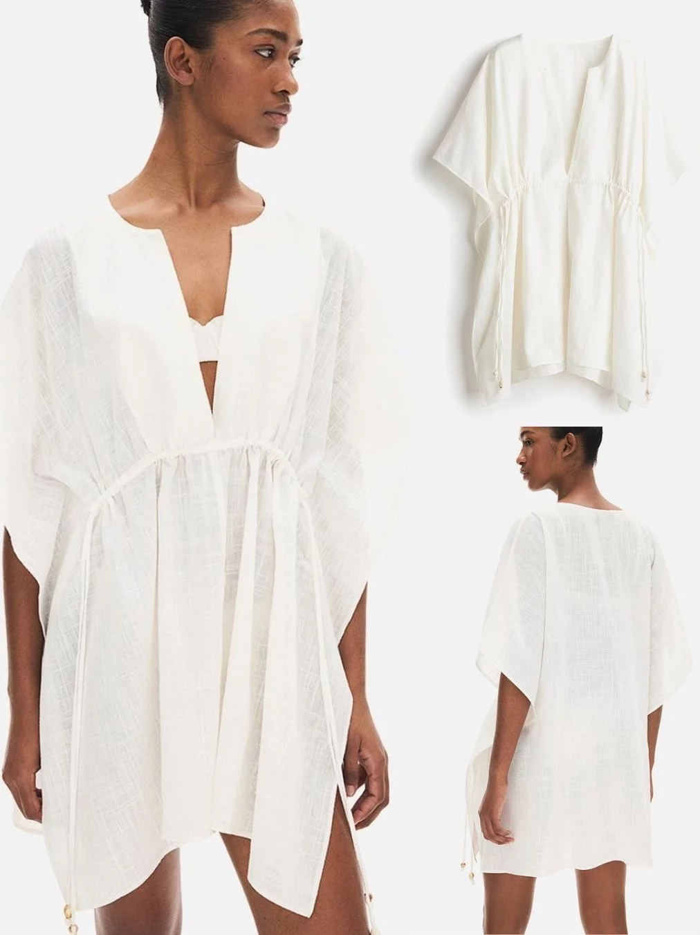 Dress Outer Pantai Wanita HM Drawstring Cotton Airy Beach Kaftan - 2457