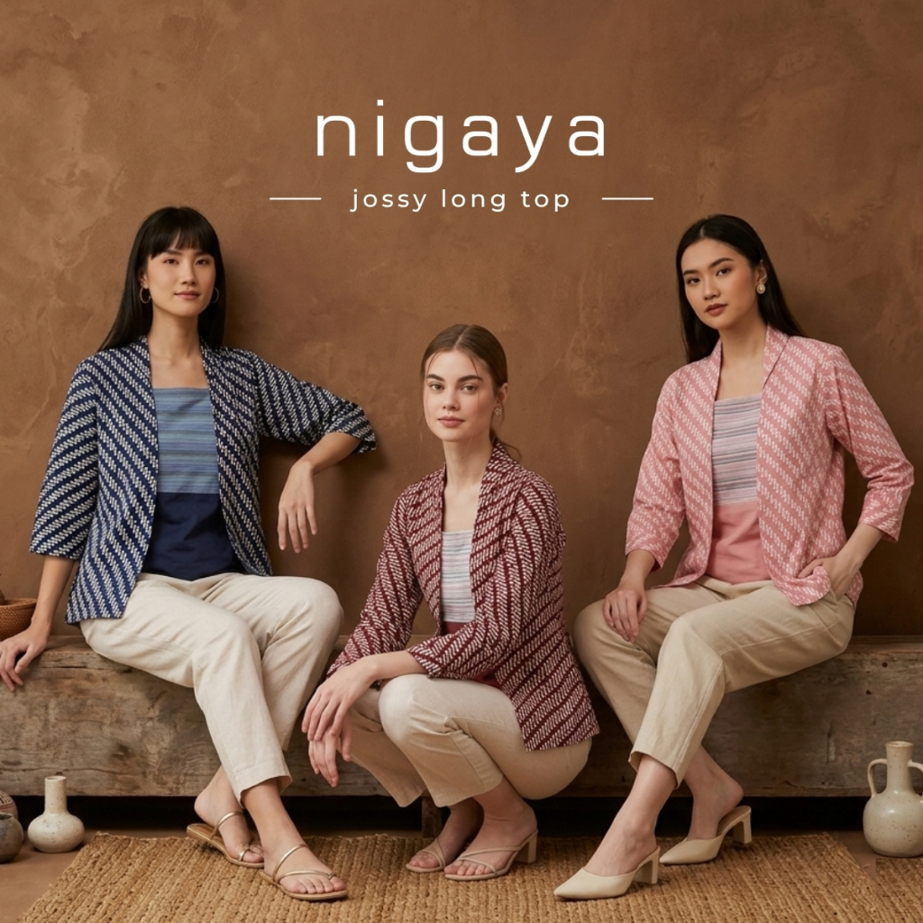 NIGAYA - Jossy Long Top - Baju Atasan Wanita Lengan Panjang Batik Kebaya Modern Kekinian