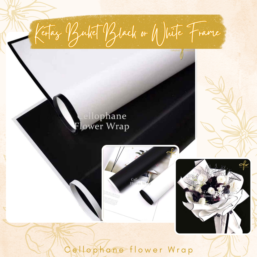 Jual Kertas Buket Black or White Frame Cellophane Flower Wrapping ...