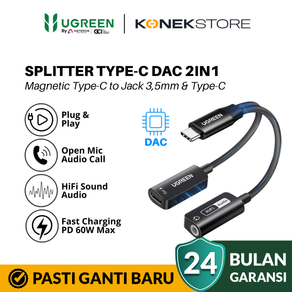 Jual Ugreen Splitter DAC Magnetic Audio Type C to Jack Audio & Charging ...