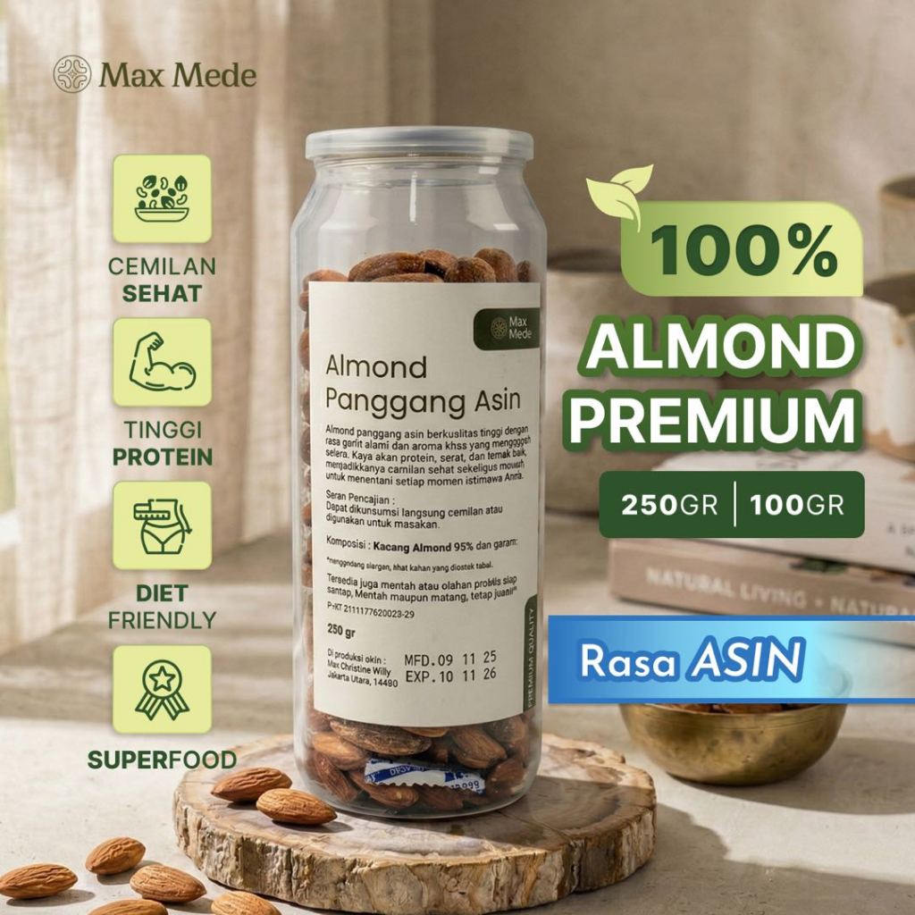 Jual Max Mede - Healthy Snack Kacang Almond Panggang Rasa Asin 100gr ...