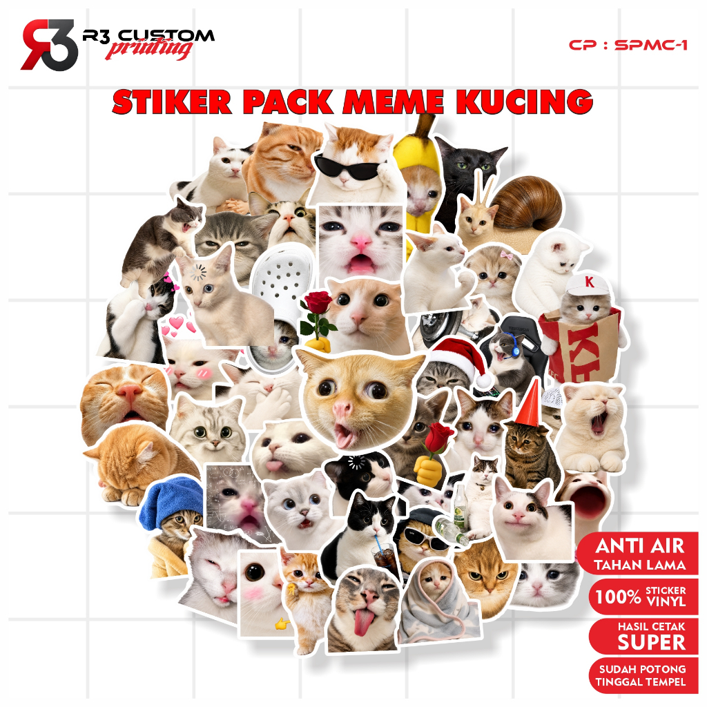 Jual Stiker Pack meme kucing Sticker wa viral cetak Waterproof Vinyl ...