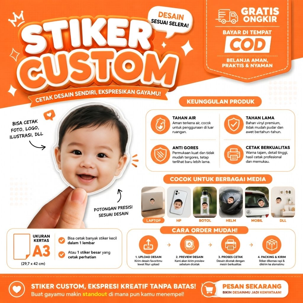Jual Sticker Custom Desain Foto / Gambar / Logo Sendiri - Bahan Stiker ...