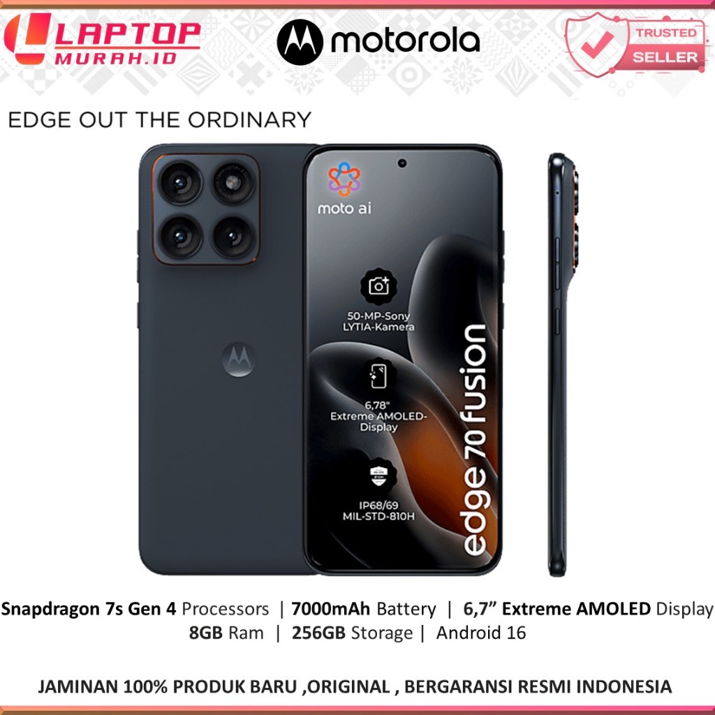 MOTOROLA EDGE 70 FUSION 5G 8/256GB | Snapdragon 7s Gen4 | Baterai 7.000 mAh 68W TurboPower Resmi