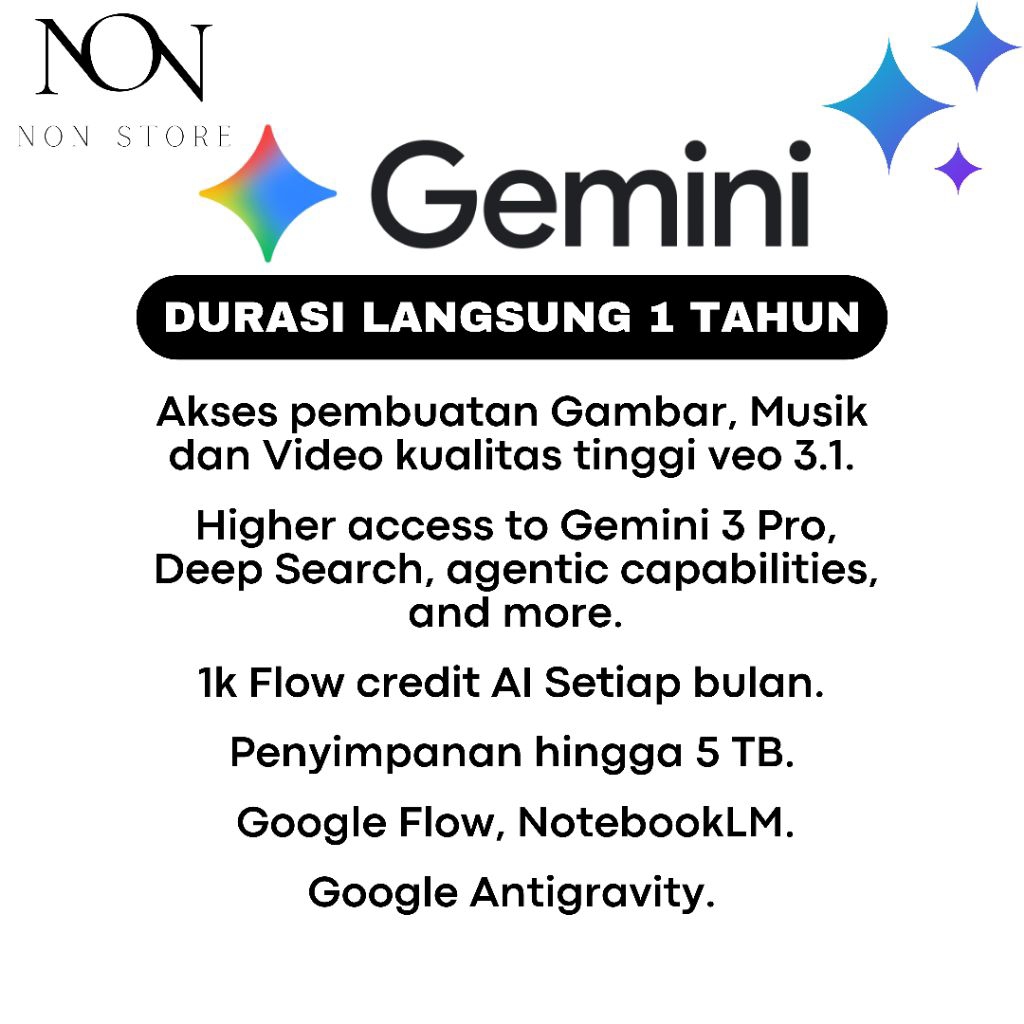 Jual GEMINI AI PRO VEO 1,5 Tahun dan Penyimpanan 5 TB ...
