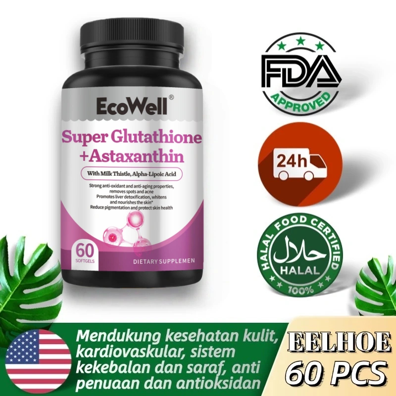 Jual EcoWell Glutathione Astaxanthin Premium – Suplemen Antioksidan untuk Kulit Cerah, Glowing & Awet Muda Wanita