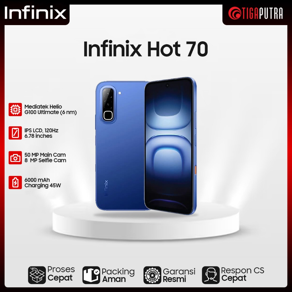 Infinix Hot 70 (RAM 6/8GB, ROM 128/256GB, Mediatek Helio G100 Ultimate, Battery 6000mAh)