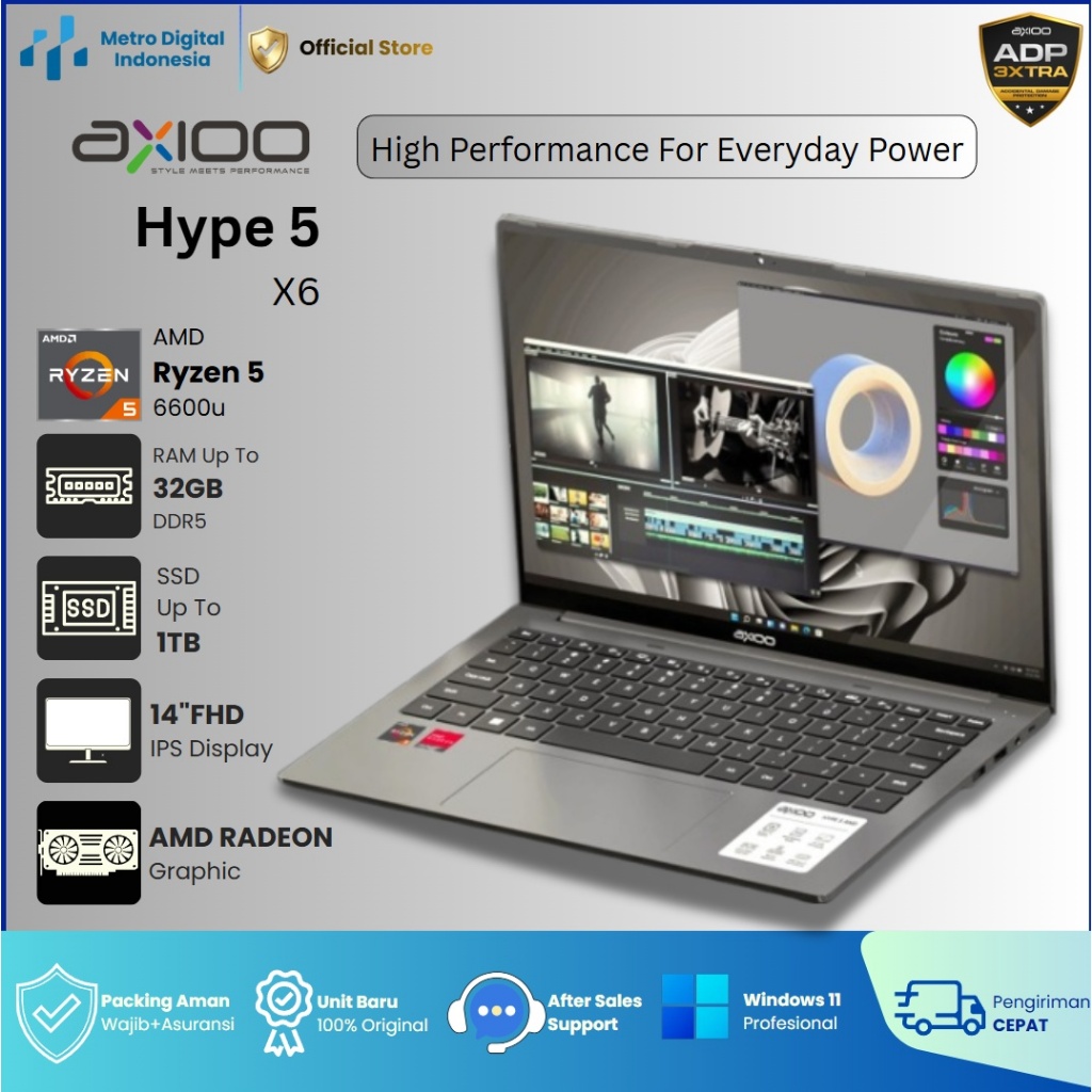 Jual AXIOO Hype 5 X6 AMD Ryzen 5 6600H Radeon 660M RAM32GB SSD1TB 14 ...