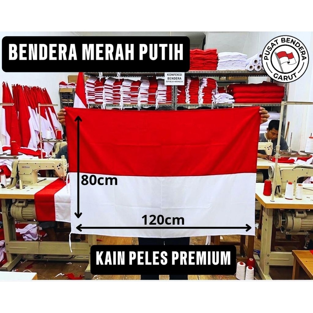 BENDERA MERAH PUTIH 120×80 KAIN PELES PREMIUM PERSIAPAN AGUSTUSAN