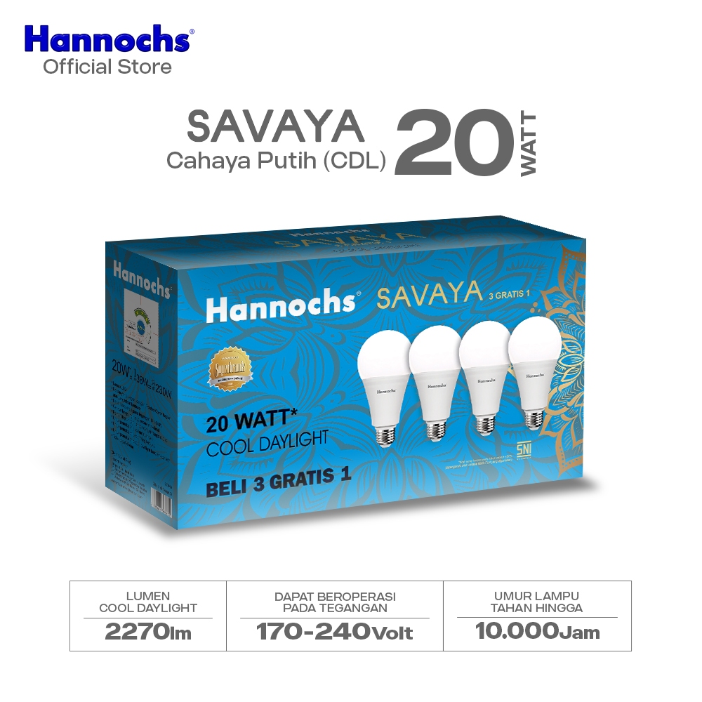 Hannochs Lampu Bohlam LED SAVAYA Multipack 20W Cahaya Putih (Beli 3 Gratis 1)