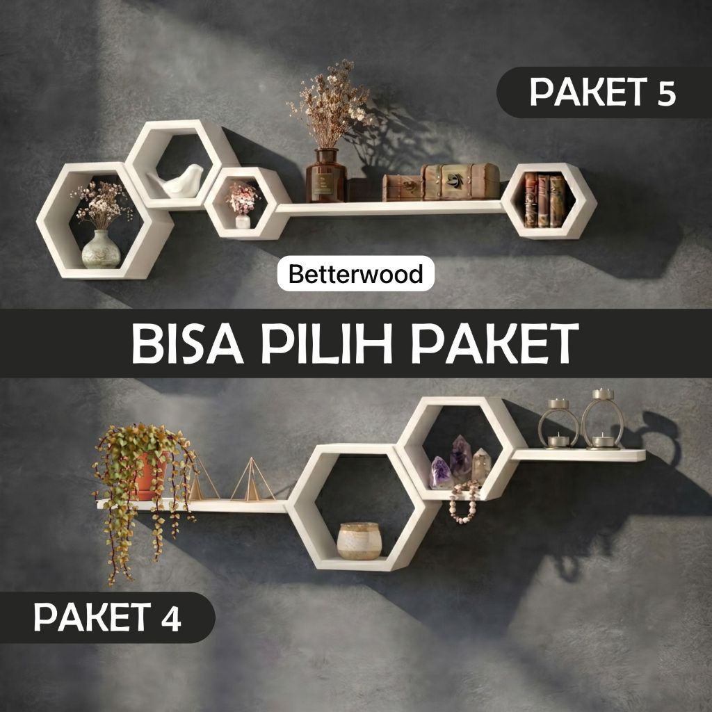 Rak Dinding Hexagonal Hiasan Dinding Satu Set Rak Tempel Hiasan Dinding Estetik Hexagon Pajangan Ruang Tamu Kamar Tidur