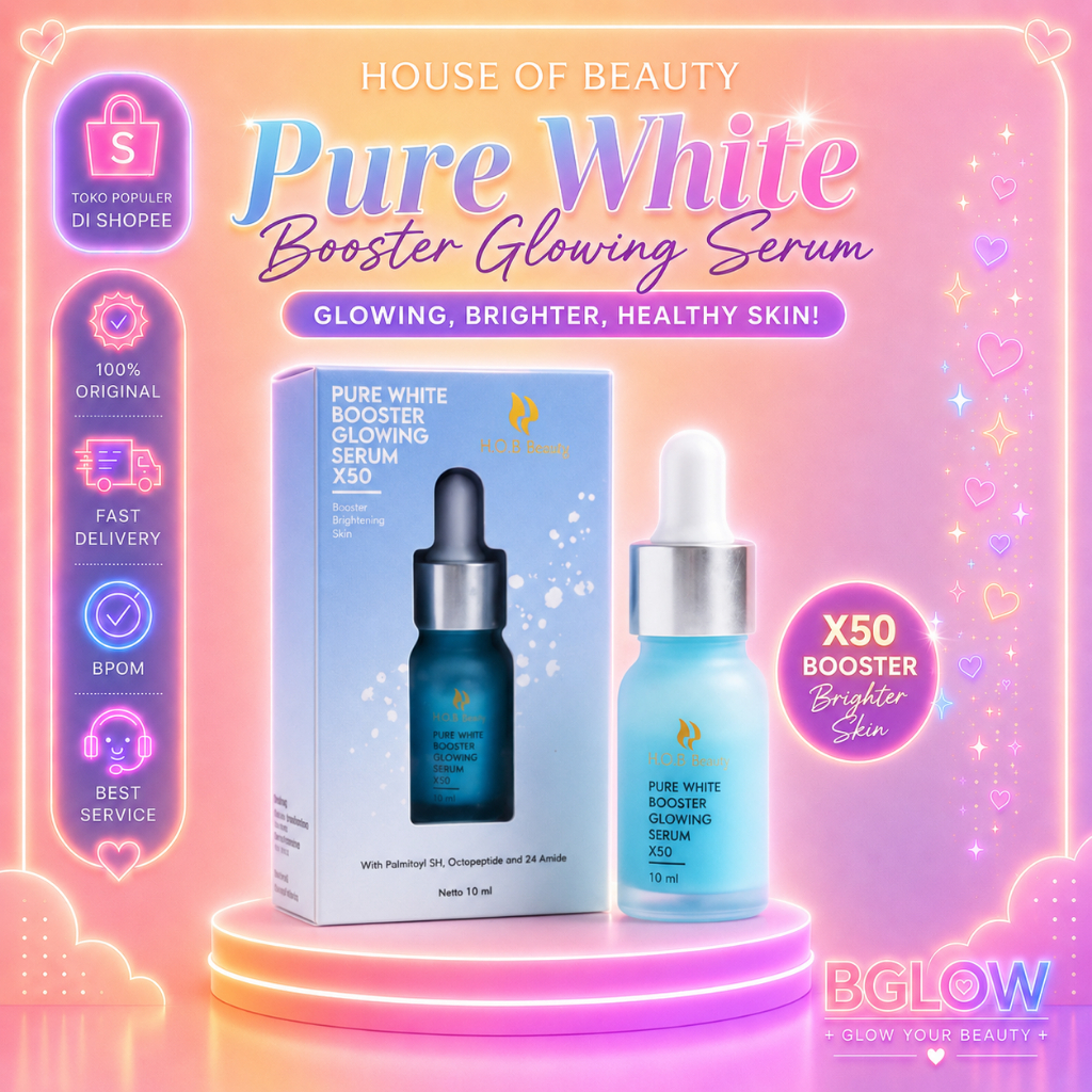 HOUSE OF BEAUTY New Skin Youth Pure White Booster Glowing Serum 10ml (BIRU) Serum Wajah Pemuthi Brightening Mencerahkan Flek Hitam , Bekas Jerawat, Anti Aging Menghilangkan Beruntusan Jerawat hob