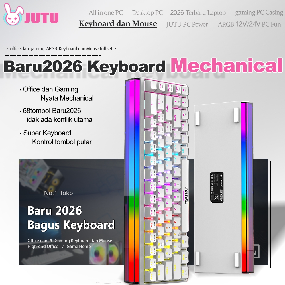 Jual JUTU Keyboard Gaming Mechanical 60% Layout Hot-Swappable RGB Light ...