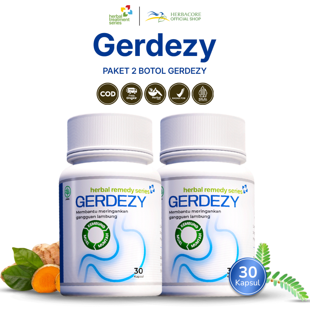 GERDEZY - Paket Hemat 2 Botol - Obat Asam Lambung Gerd Maag Akut Tukak Lambung - 30 Kapsul
